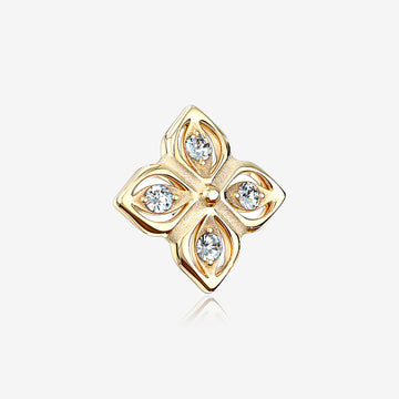 14 Karat Gold Brilliant Sparkle Frasera Flower Dermal Anchor Top Part-Clear Gem